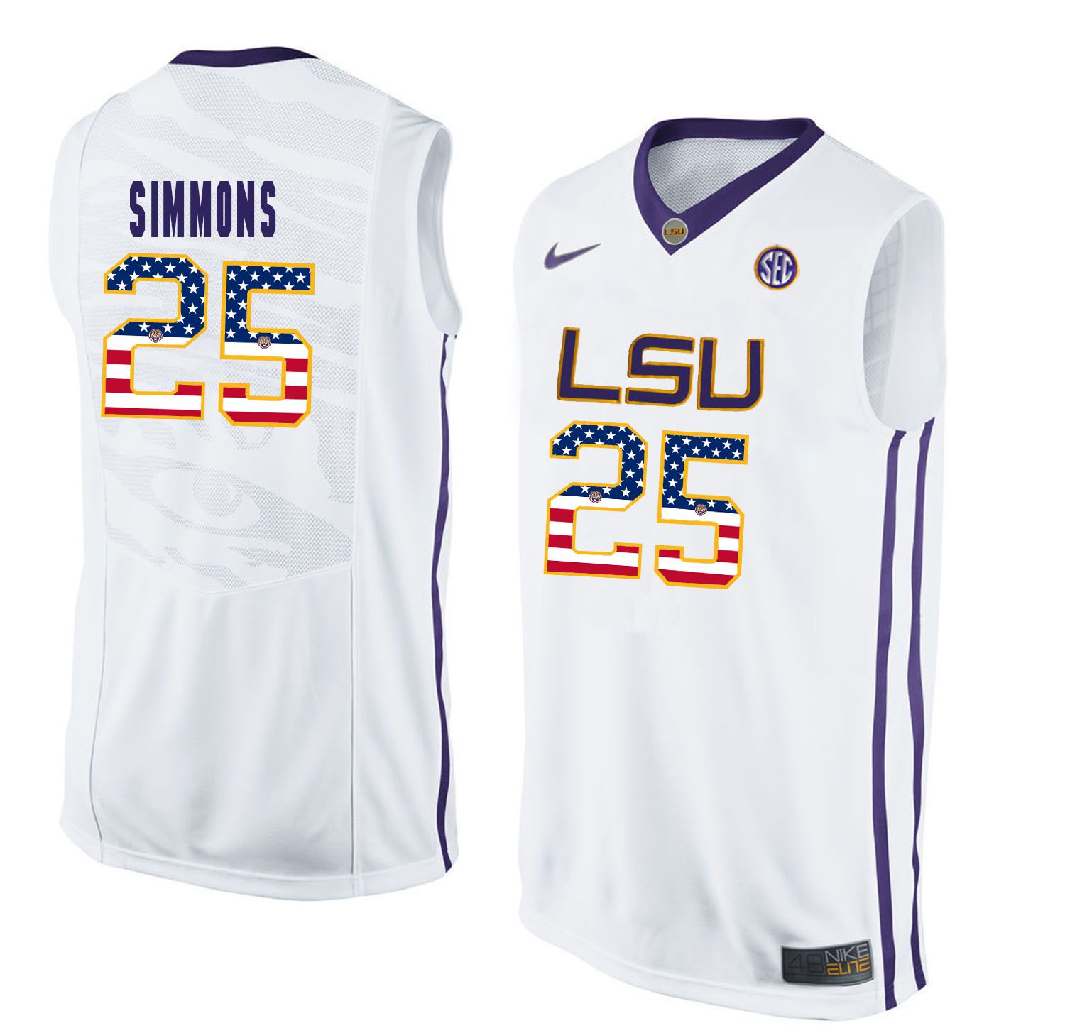 Men LSU Tigers #25 Simmons White Flag Customized NCAA Jerseys->customized ncaa jersey->Custom Jersey